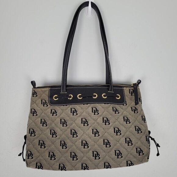 Dooney & Bourke Tassel Tote Shoulder Bag Signature Beige Tan Black - Picture 2 of 15